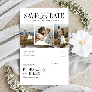 Elegant Timeless Typography 3 photo Save The Date Postcard