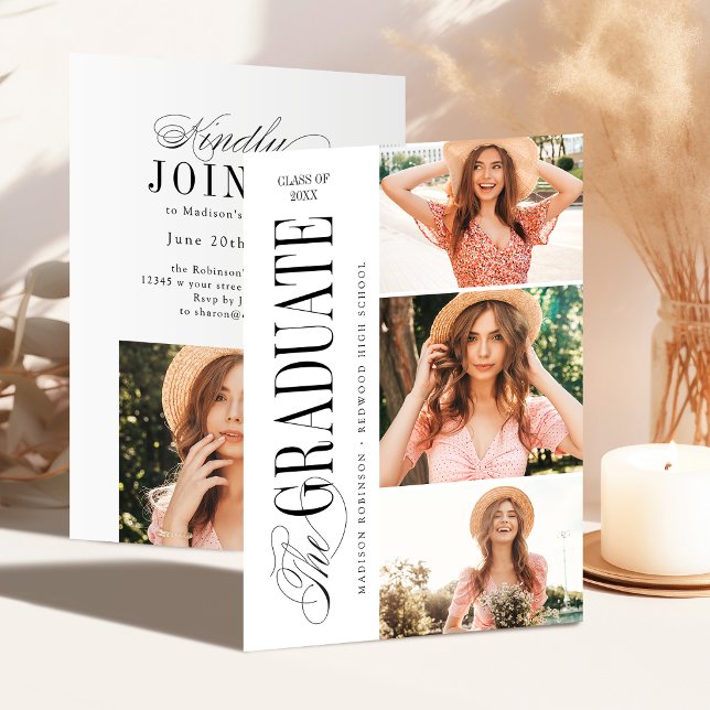 Elegant Timeless Typography 4 Photo Graduation Invitation (Elegant Timeless Typography 4 Photo Graduation Invitation)