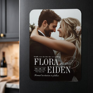 Elegant Timeless Typography Photo Save The Date Magnet