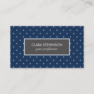 elegant tiny navy blue white polka dots pattern business card