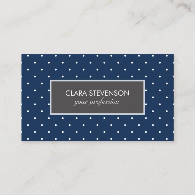 elegant tiny navy blue white polka dots pattern business card (Front)