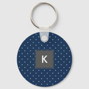 elegant tiny navy blue white polka dots pattern key ring