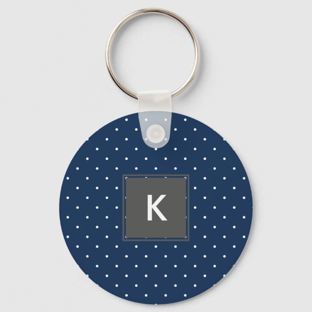 elegant tiny navy blue white polka dots pattern key ring (Front)