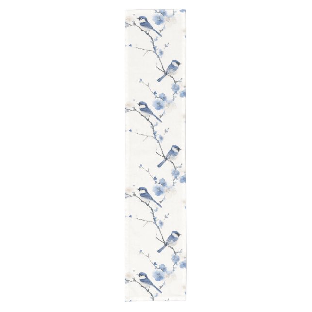 Elegant titmouse on white short table runner (Front)