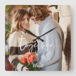Elegant Together Mr & Mrs Photo Personalised Square Wall Clock