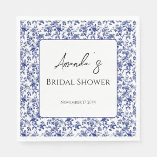 Elegant Toile Blue Floral Bridal Shower Napkin