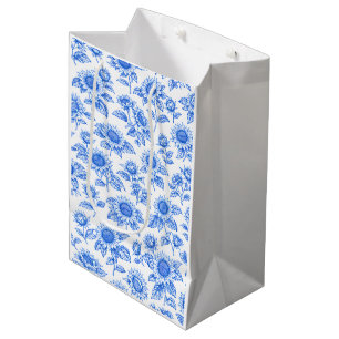 Elegant Toile du Jouy Sunflowers – Blue Botanical Medium Gift Bag