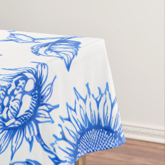 Elegant Toile du Jouy Sunflowers – Blue Botanical  Tablecloth