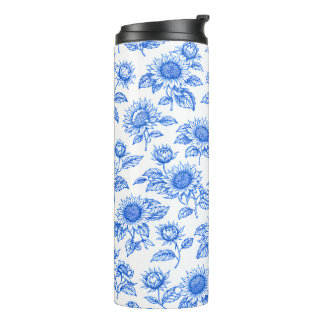 Elegant Toile du Jouy Sunflowers – Blue Botanical  Thermal Tumbler