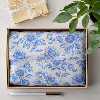 Elegant Toile du Jouy Sunflowers – Blue Botanical  Tissue Paper