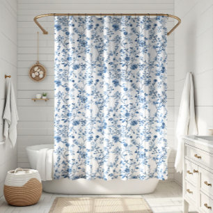 Elegant Toile Floral Pattern Blue and White Shower Curtain