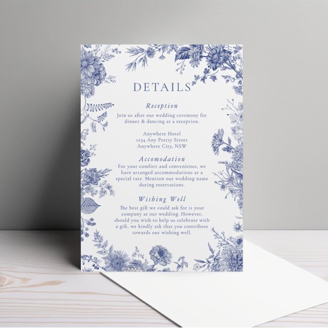 Elegant Toile French Blue Floral Enclosure Card (Creator Uploaded)
