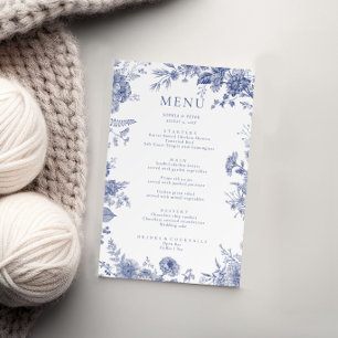 Elegant Toile French Blue Floral Menu Card