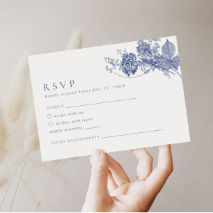 Elegant Toile French Blue Floral RSVP Card