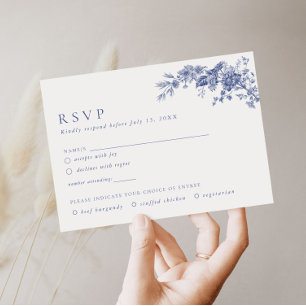 Elegant Toile French Blue Floral RSVP Card