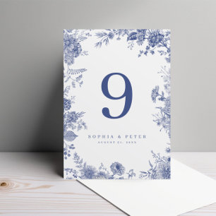 Elegant Toile French Blue Floral Table Number