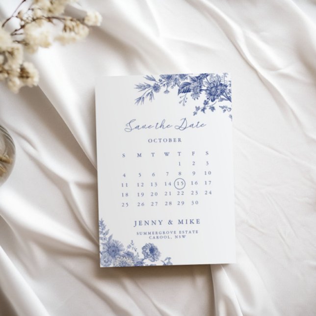 Elegant Toile French Blue Garden Floral  Invitation (Creator Uploaded)