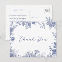 Elegant Toile French Blue Thank You postcard