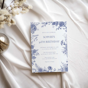 Elegant Toile French Blue toile 30th birthday Invitation