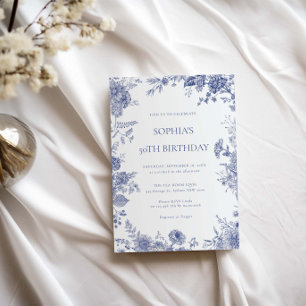 Elegant Toile French Blue toile 50th birthday Invitation