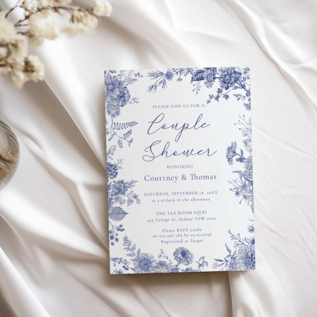 Elegant Toile French Blue toile couple shower Invitation (Creator Uploaded)
