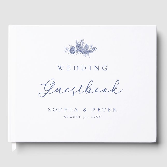 Elegant Toile French Blue Wedding Guest Book (Front)
