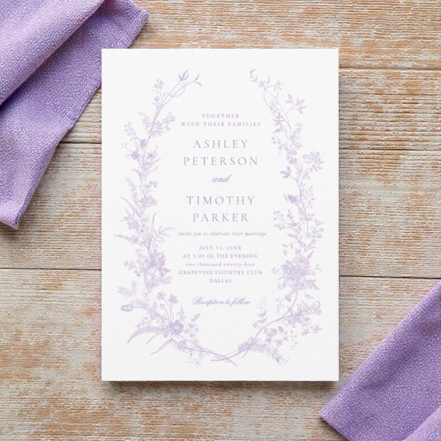 Elegant Toile French Lavender Floral Wedding Invitation (Creator Uploaded)