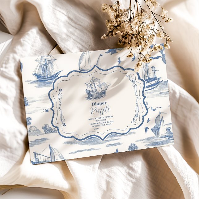Elegant Toile Nautical Baby Shower  Diapper Raffle Enclosure Card (Creator Uploaded)