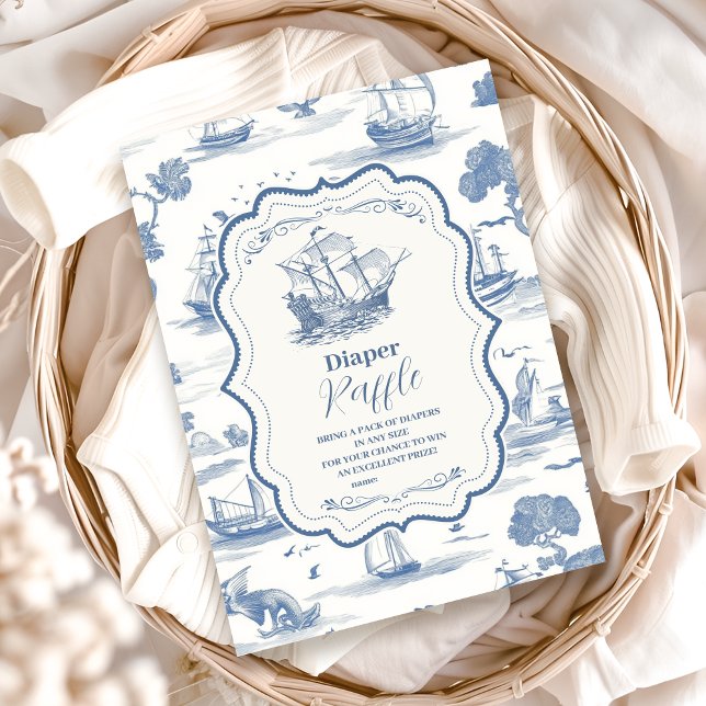 Elegant Toile Nautical Baby Shower  Diapper Raffle Enclosure Card (Creator Uploaded)
