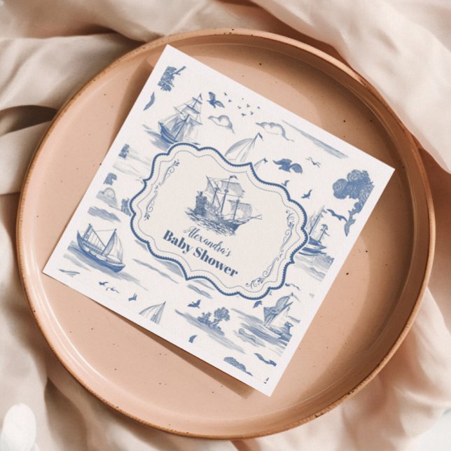 Elegant Toile Nautical Baby Shower Napkin (Creator Uploaded)