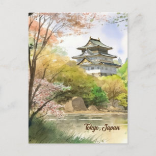 Elegant Tokyo, Japan Vintage Watercolor Travel Postcard