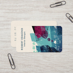 Elegant Torquoise Blue and Burgundy Abstract QR Business Card