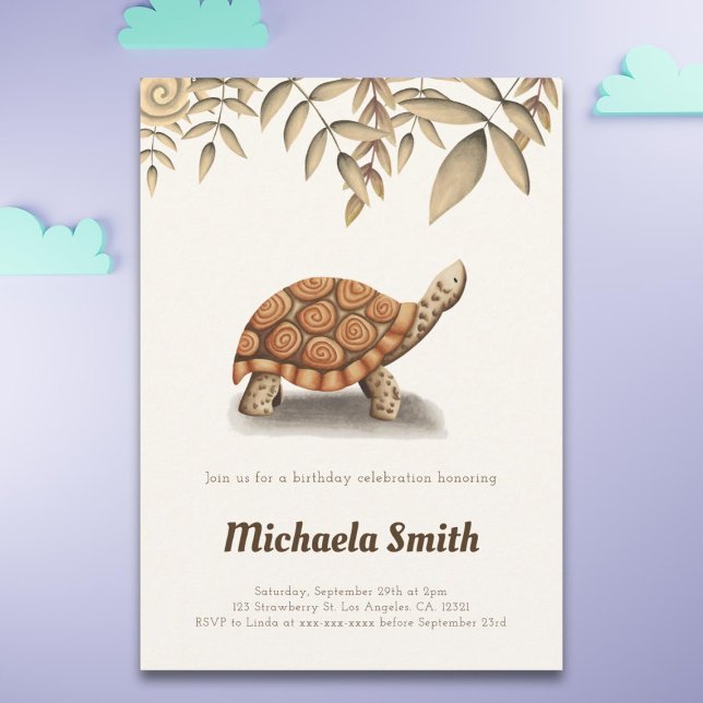Elegant Tortoise Sepia Brown Birthday Invitation (Creator Uploaded)