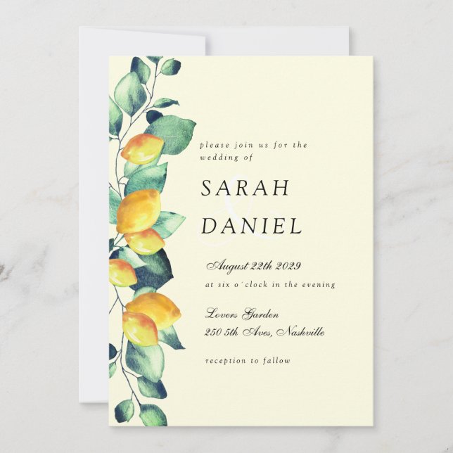 Elegant Toscana Wedding Yellow invitation (Front)