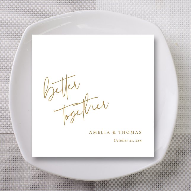 Elegant Touch: Personalised Gold Script Wedding Napkin (Elegant 'Better Together' Gold Script Wedding Napkins)