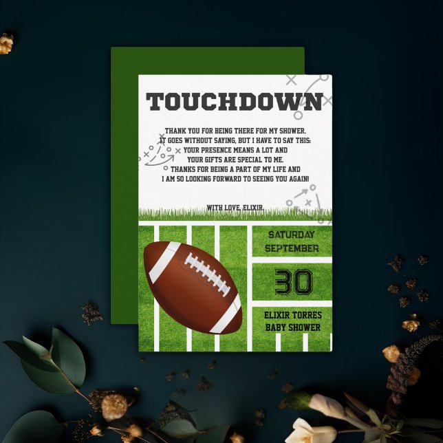 Elegant Touchdown Football Baby Shower Thank You Card (Creator Uploaded)