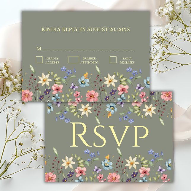 Elegant Traditiona Floral Sage Green Wedding RSVP  Enclosure Card (Creator Uploaded)