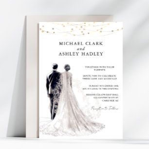 Elegant Traditional Bride Groom Wedding Invitation