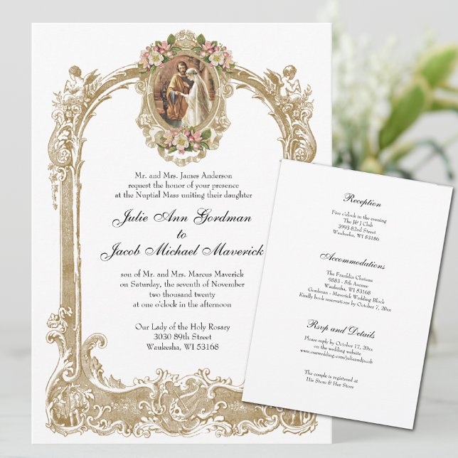 Elegant Traditional Catholic Wedding & Reception Invitation (Creator Uploaded)