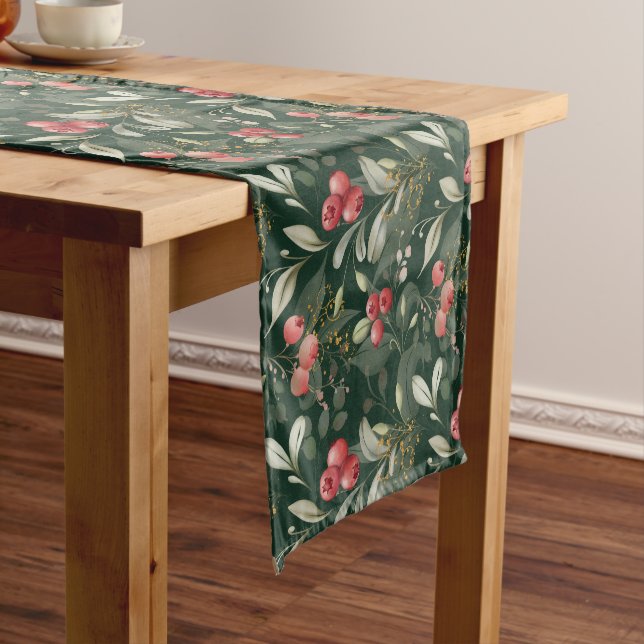 Elegant Traditional Christmas Greenery and Berries Short Table Runner (In Situ)