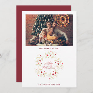 Elegant Traditional Christmas Holly Wreath  Holiday Card