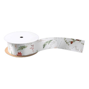 Elegant Traditional Christmas Poinsettia Greenery Satin Ribbon
