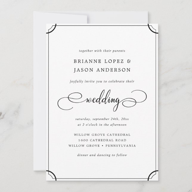 Elegant Traditional Classic All In One Wedding Invitation (Front)