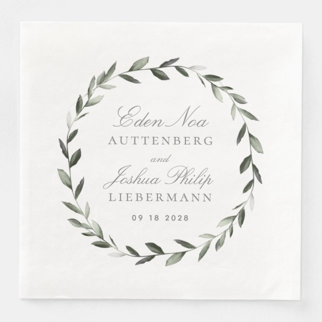 Elegant Traditional Olive Branch Wreath Wedding Napkin (Front)