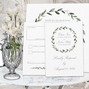 Elegant Traditional Olive Branch Wreath Wedding RSVP Card