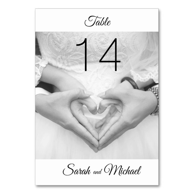 Elegant Traditional Photo Wedding Table Card (Front)