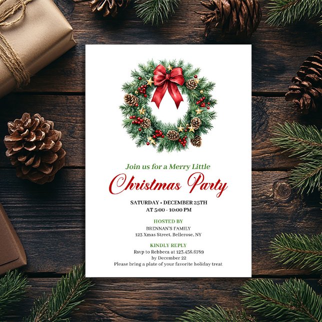 Elegant Traditional Pine Wreath Party Invitation (Elegant Traditional Pine Wreath Party Invitation)