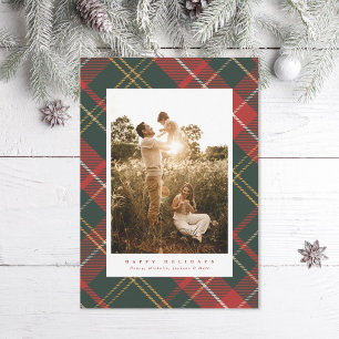 Elegant Traditional Red and Green Plaid Photo Holiday Card