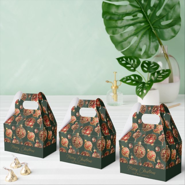 Elegant Traditional Red & Gold Christmas Baubles Favour Box (Multiple)