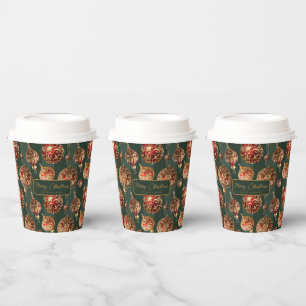 Elegant Traditional Red & Gold Christmas Baubles Paper Cups